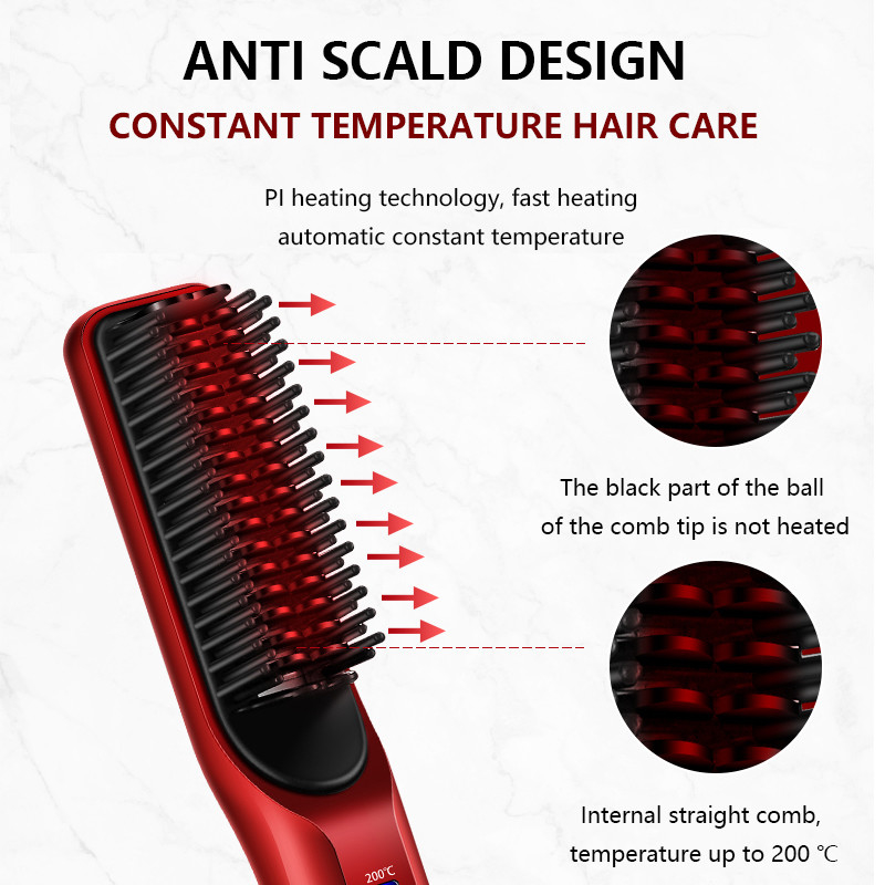 Professional Hair Straightener Comb USB Rechargeable Cordless Hair Straightener Brush