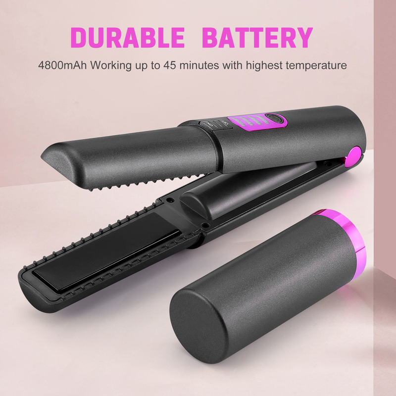 Wireless Mini Travel Flat Iron Hair Straightener Heat Protected Korean Style